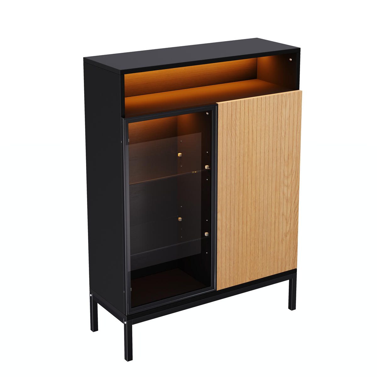 VITRINE 80x30x110 cm mit LED und Glastür - Schwarz/Braun, Holzwerkstoff (80/110/30cm) - FLIEKS