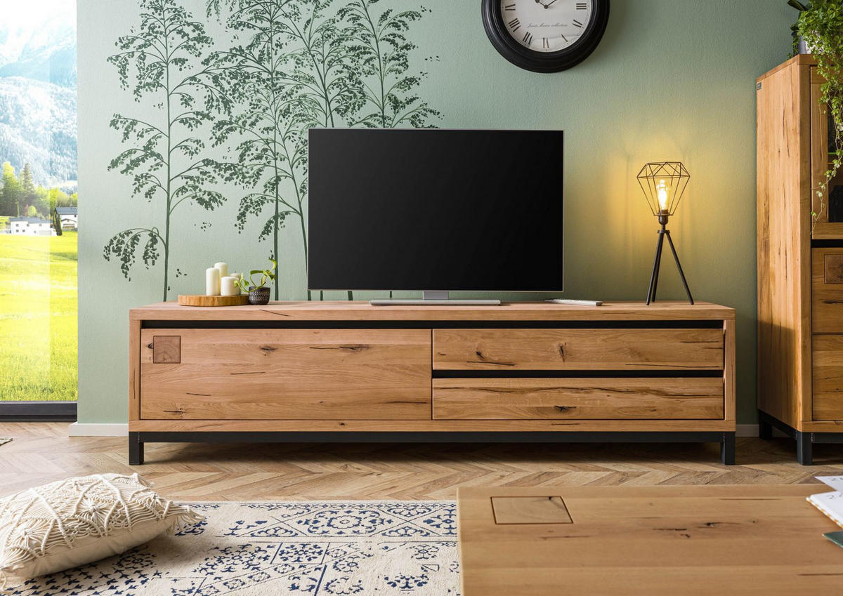 TV-BOARD Wildeiche 220x40x56 natur geölt VILLANDERS #154 - Naturfarben, Holz (220/56/40cm) - Massivmoebel24