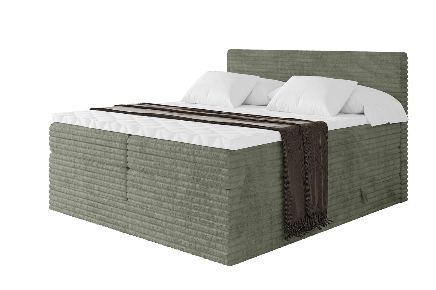 BOXSPRINGBETT mit Matratze H3|H4 und Lattenrost - TOLO KING-v1 200x200 Cord - Olive - Olivgrün, Holzwerkstoff (200/200cm)