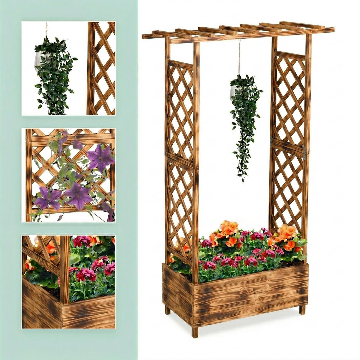 KVĚTINOVÝ box - hnědá, dřevo/textil (110/183/44cm) - Relaxdays