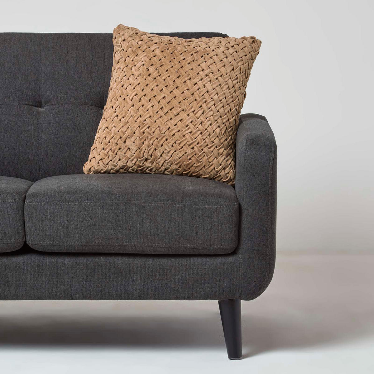 SAMTKISSEN Sofia sand 45/45 cm in Flechtoptik - Sandfarben, Textil (45/45cm) - Homescapes