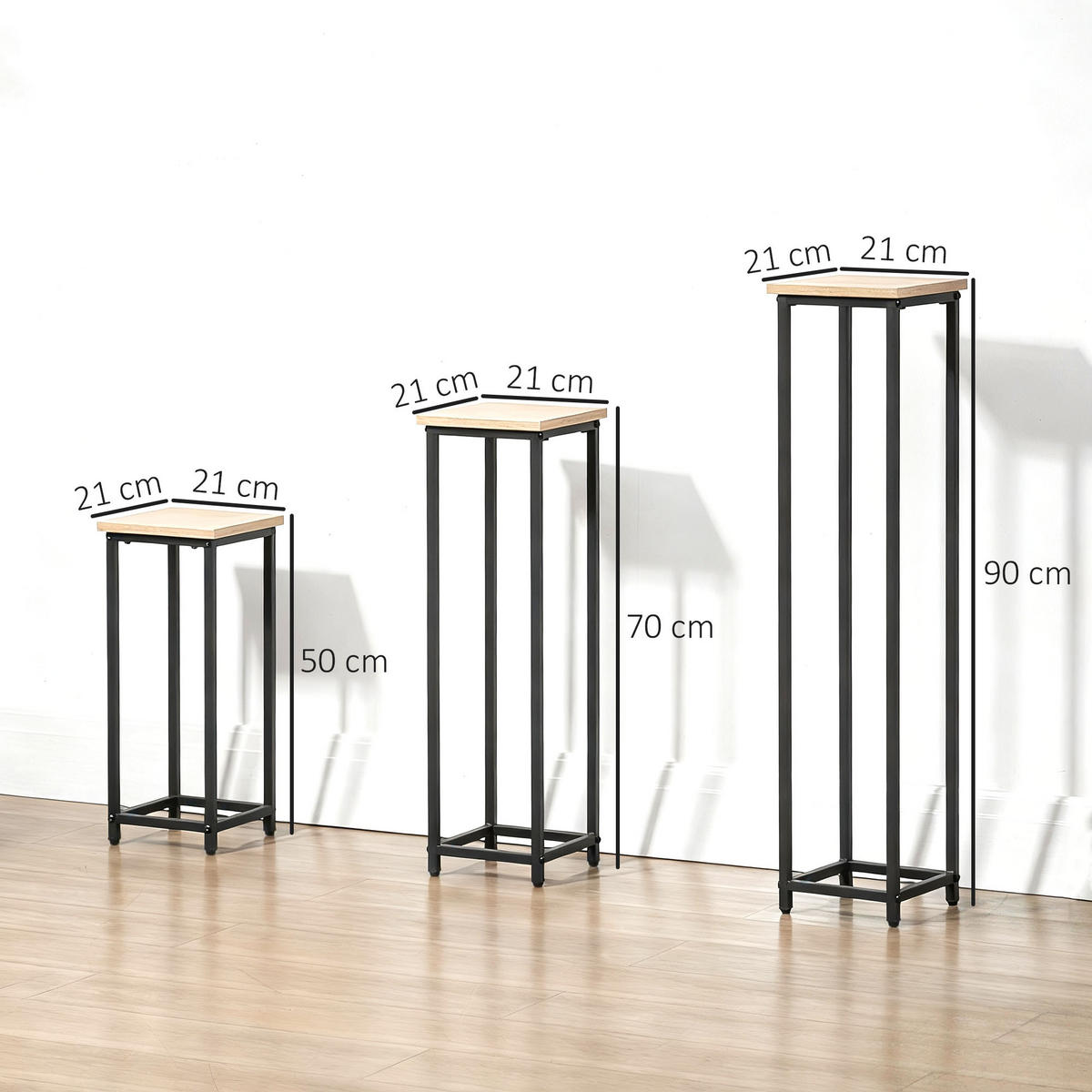 3-TEILIGES Set Pflanzenständer Stapelbarer Blumenhocker für Garten Balkon - Multicolor, Metall (90cm) - Outsunny