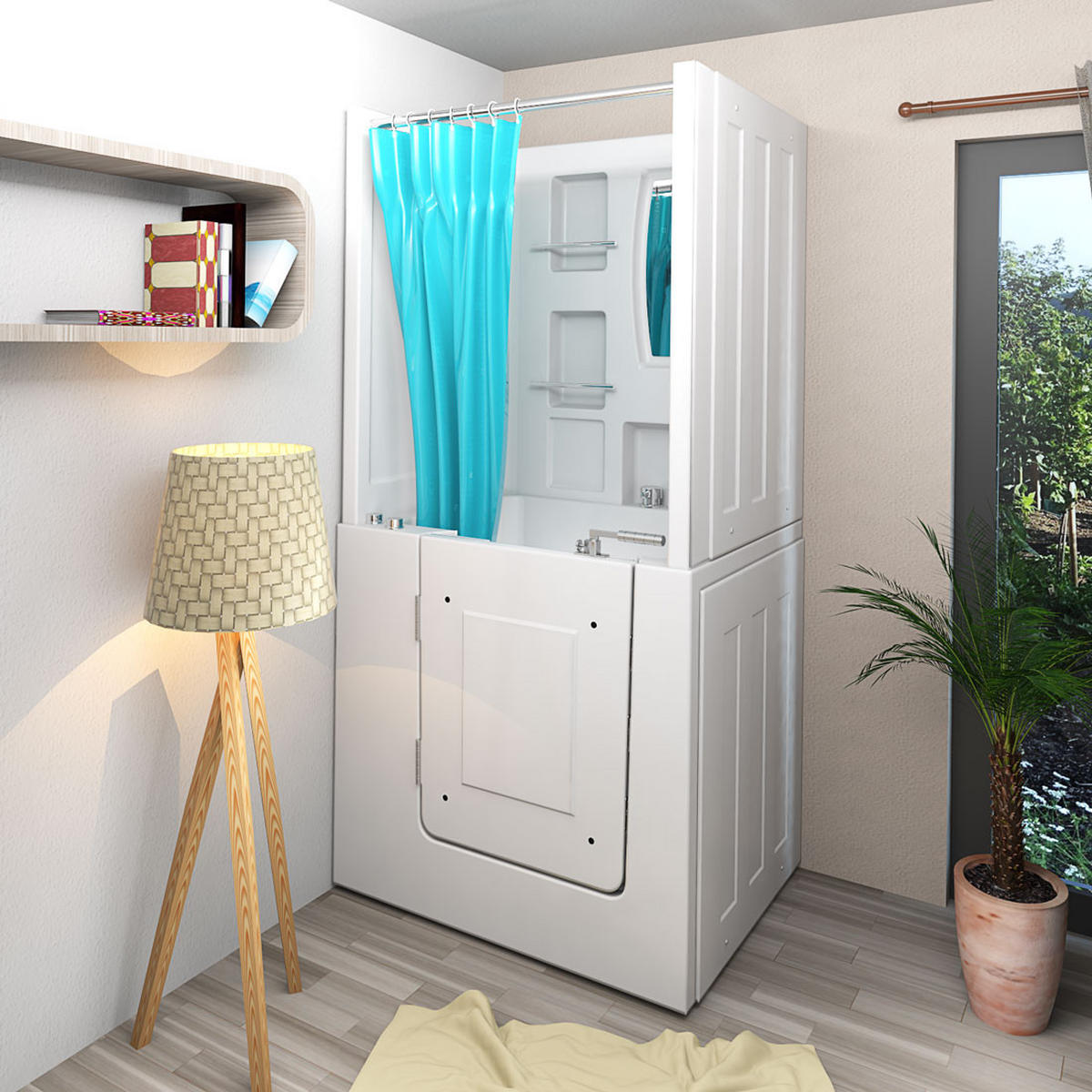 DUSCHE mit Sitzwanne und Tür S02D-A-L - Weiß, Glas/Kunststoff (78/100/205cm) - AcquaVapore by Sandra Jentho