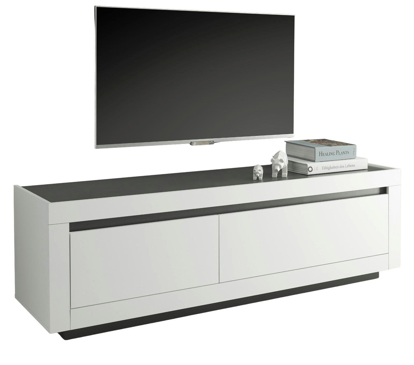 TV-LOWBOARD weiß, anthrazit, TV Unterteil 180 x 56 cm - Weiß Hochglanz/Anthrazit, Holz/Holzwerkstoff (180/56/50cm) - Furn.Design