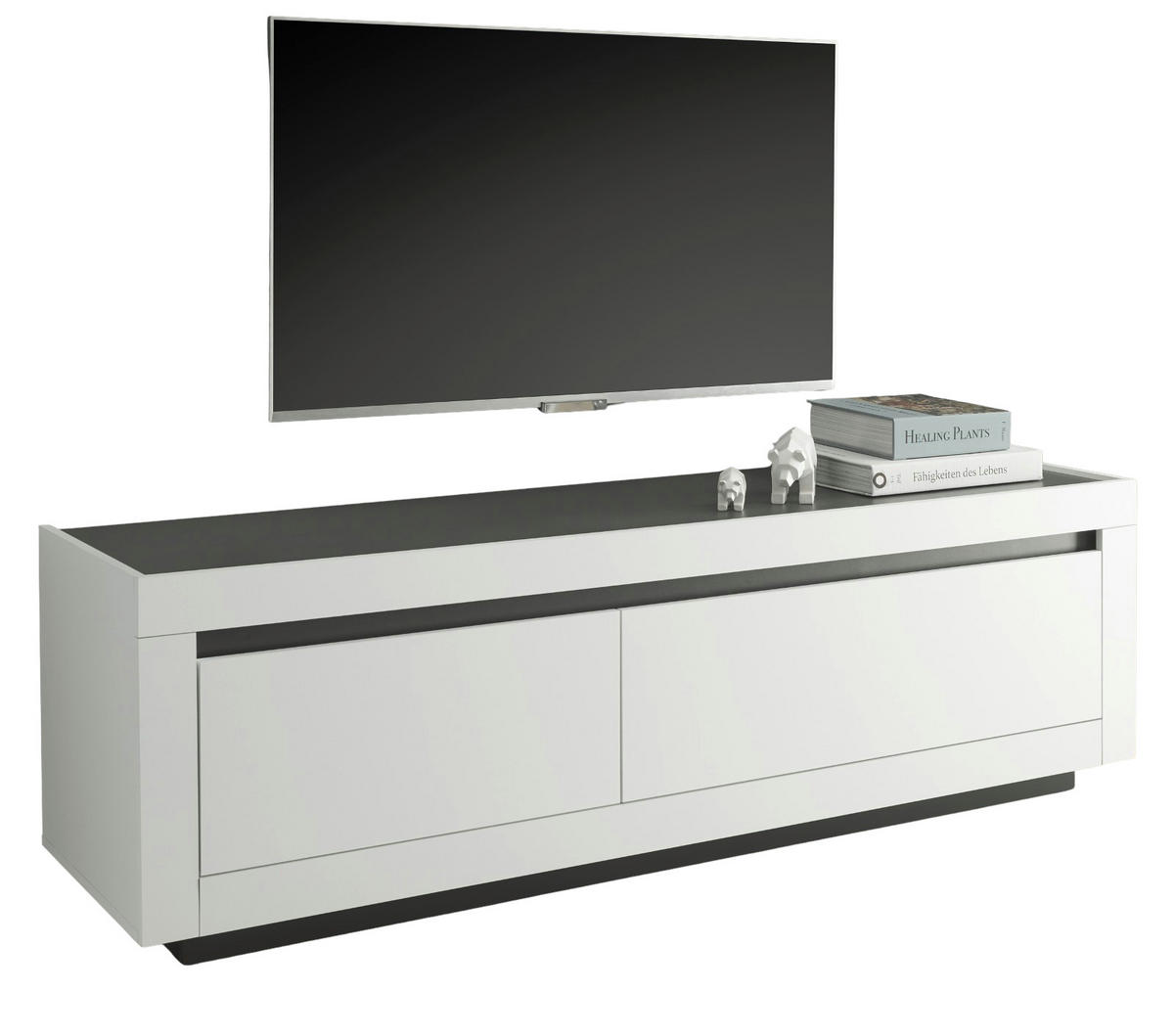 TV-LOWBOARD weiß, anthrazit, TV Unterteil 180 x 56 cm - Weiß Hochglanz/Anthrazit, Holz/Holzwerkstoff (180/56/50cm) - Furn.Design
