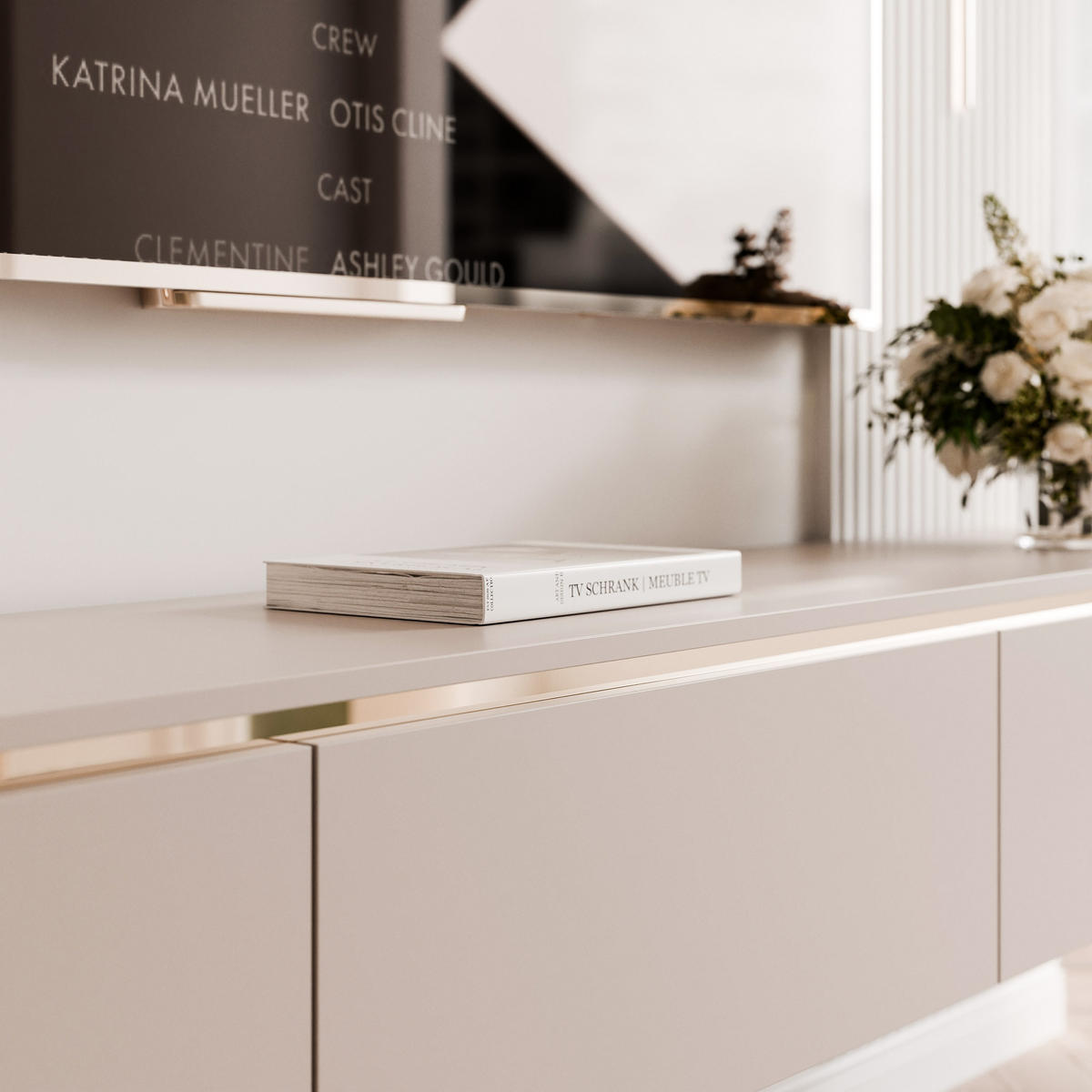 TV-SCHRANK SELIA 200 cm auf Füßen, Kaschmir mit goldener Zierleiste - Kaschmir, Holzwerkstoff (200/42/35cm) - Idohome