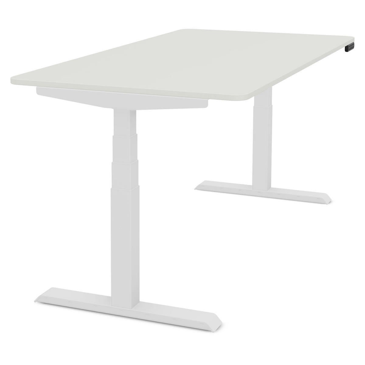 SCHREIBTISCH Elektrisch Höhenverstellbarer Familien Schreibtisch Pitino Curved Signalweiß Signalweiß 160/70/52.5-121cm - Weiß, Holzwerkstoff/Metall (70/160/121cm) - ASSMANN