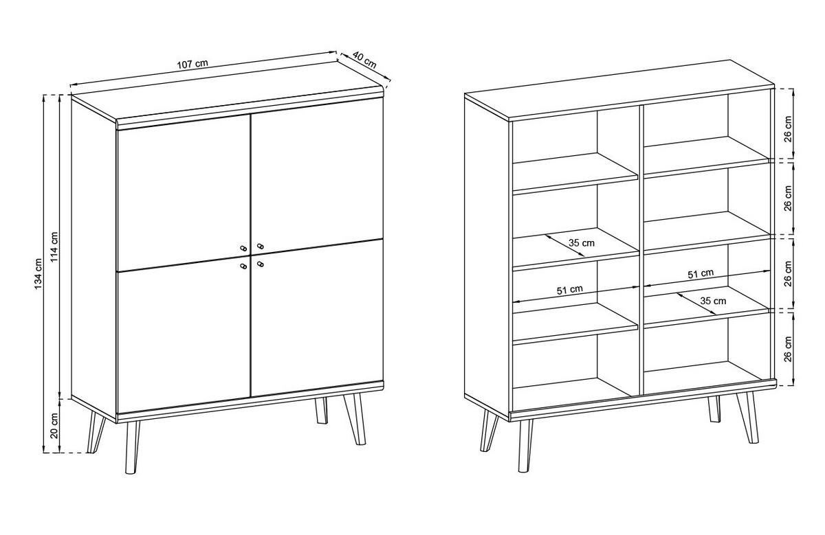 KOMMODE Primo Weiß, Eiche Riviera, Viertürige Kommode - Eichefarben/Weiß, Holzwerkstoff (107/134/40cm) - Bettso