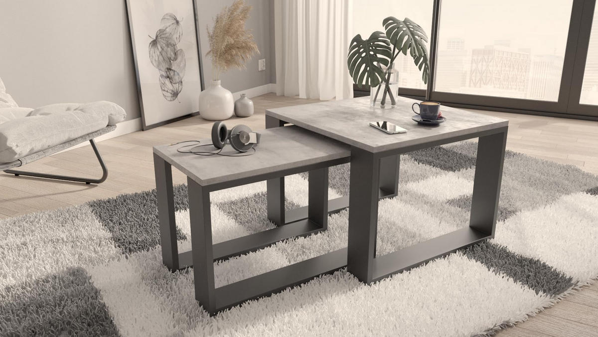SATZTISCH im Industrie-Stil Beton 2er-Set - Grau, Holzwerkstoff (59.6/60/43.3cm) - Matkam Möbel