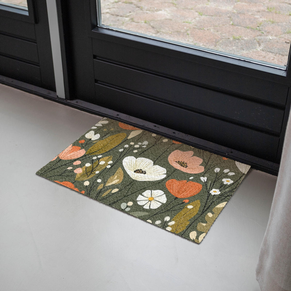 FUSSMATTE Blumen - Illustration - Grün Flurteppich 60x40 cm - Dunkelgrün, Kunststoff (60/0.4cm) - MuchoWow