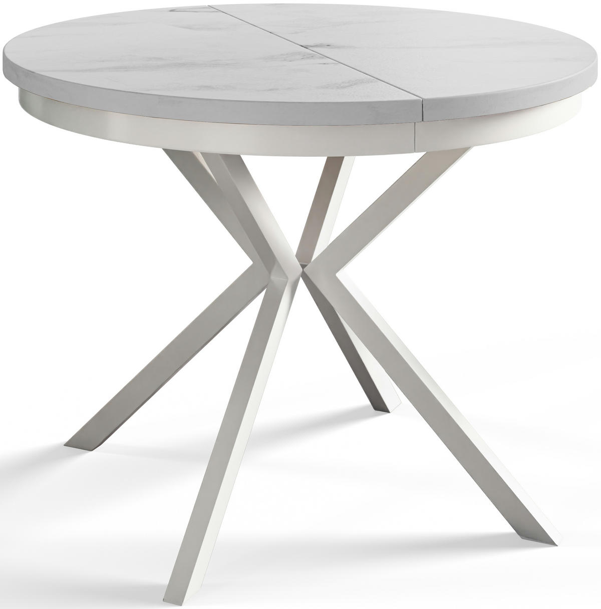 ESSZIMMERTISCH BERGO, ausziehbarer Tisch 120 cm/200 cm, Farbe: Marmur, mit Metallbeinen in Farbe Weiß - Hellgrau/Weiß, Holzwerkstoff (120/120/76cm) - Alpi-Möbel