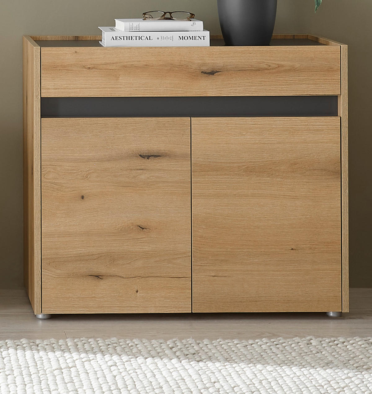 SCHUHSCHRANK Evoke Eiche, grau 80 x 70 cm, Flurkommode mit viel Stauraum - Eichefarben/Schwarz, Holzwerkstoff/Kunststoff (80/70/40cm) - Furn.Design