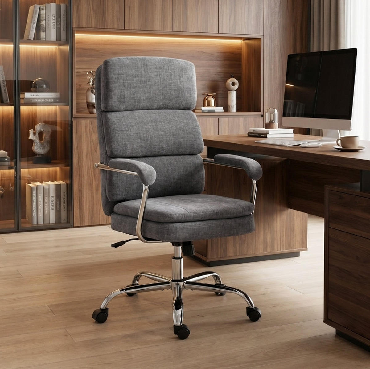 BÜROSTUHL in Grau 65x72,5x118 cm mit Drehfunktion und Wippmechanik - Grau, Textil (72.5/118/65cm) - IVMEU