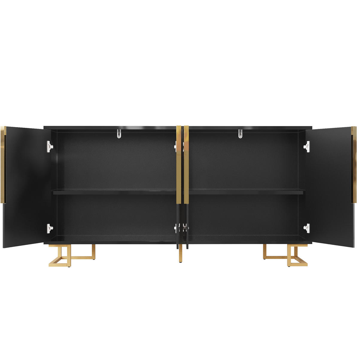 SIDEBOARD 152/40/75 cm aus MDF mit geometrischer Front und goldfarbenen Metallfüßen Schwarz - Schwarz, Holzwerkstoff (152/75/40cm) - Modenvie