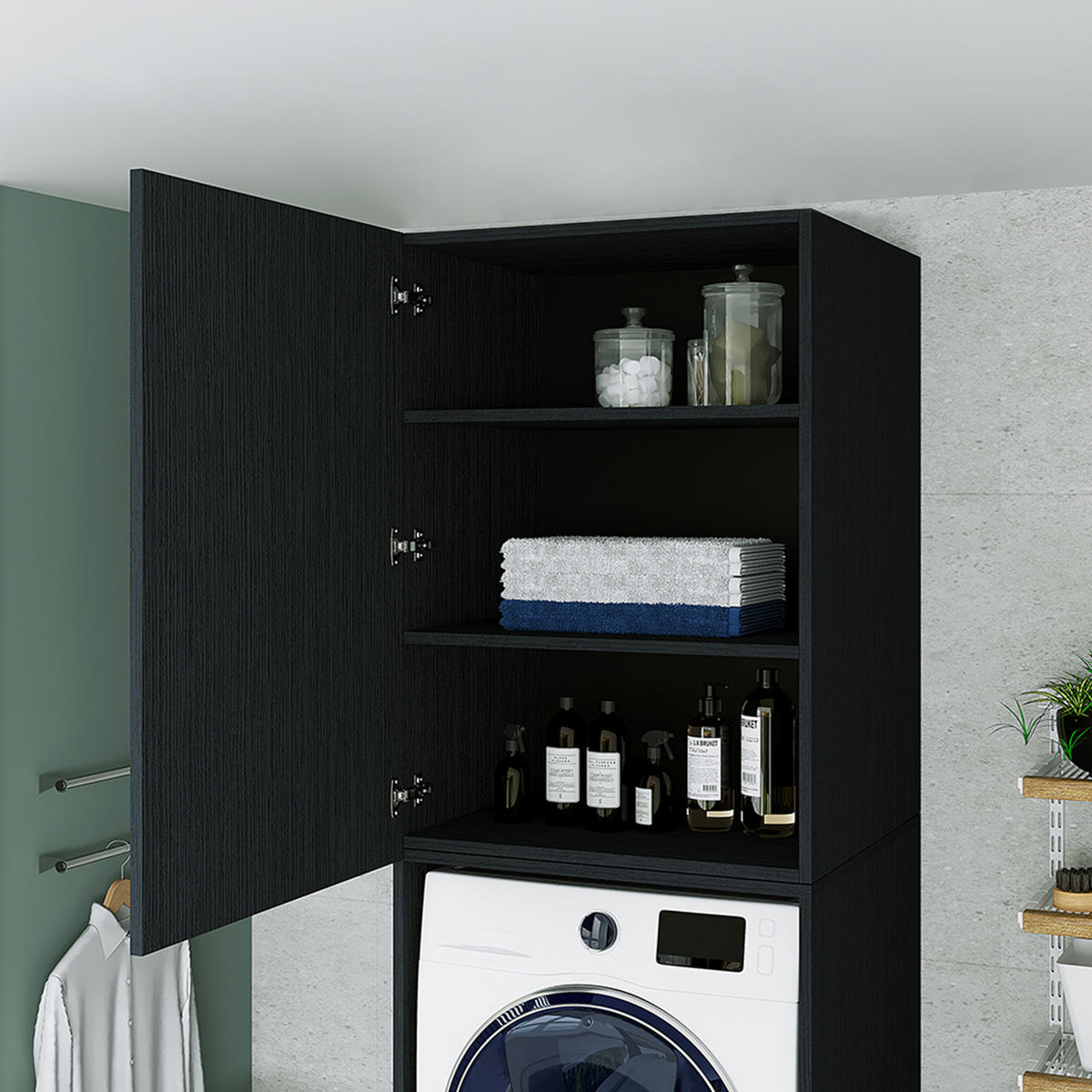 WASCHMASCHINENSCHRANK Serie 2 67cm Breit, 240cm Hoch - Schwarz, Holzwerkstoff (67/240/67cm)