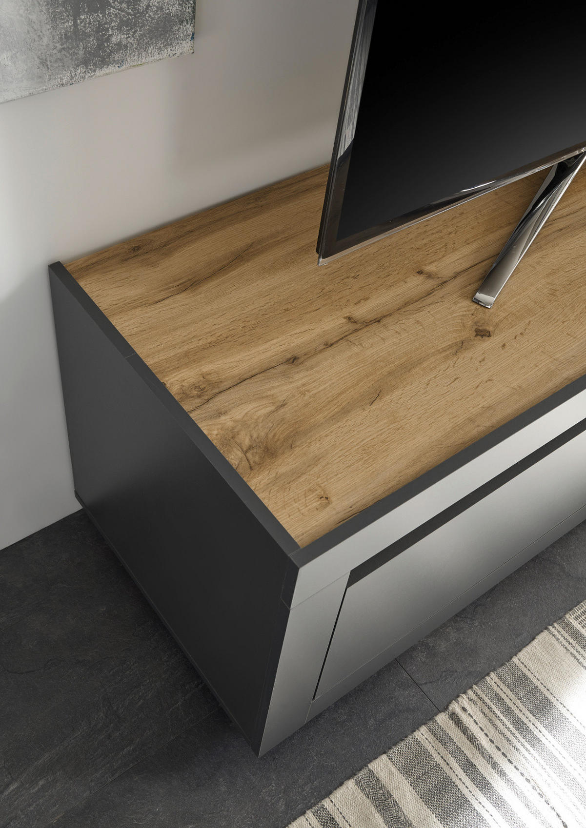 TV-LOWBOARD anthrazit, Wotan Eiche, TV Unterteil 140 x 56 cm - Eichefarben/Anthrazit, Holzwerkstoff (140/56/50cm) - Furn.Design