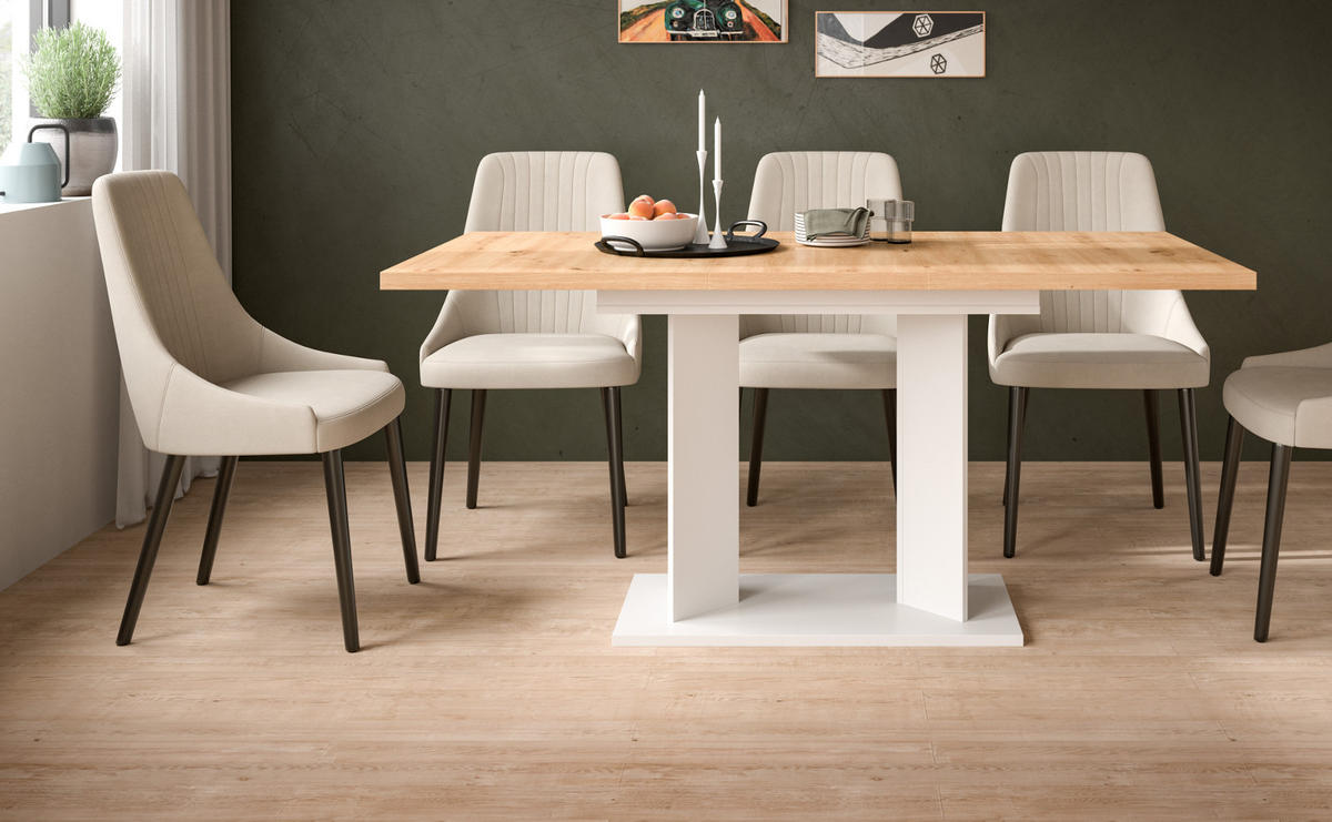 ESSTISCH Eiche Artisan, weiß 120 - 160 x 80 cm, Küchentisch ausziehbar - Eiche Artisan/Weiß, Holzwerkstoff (80/120/76cm) - Inn.Furn