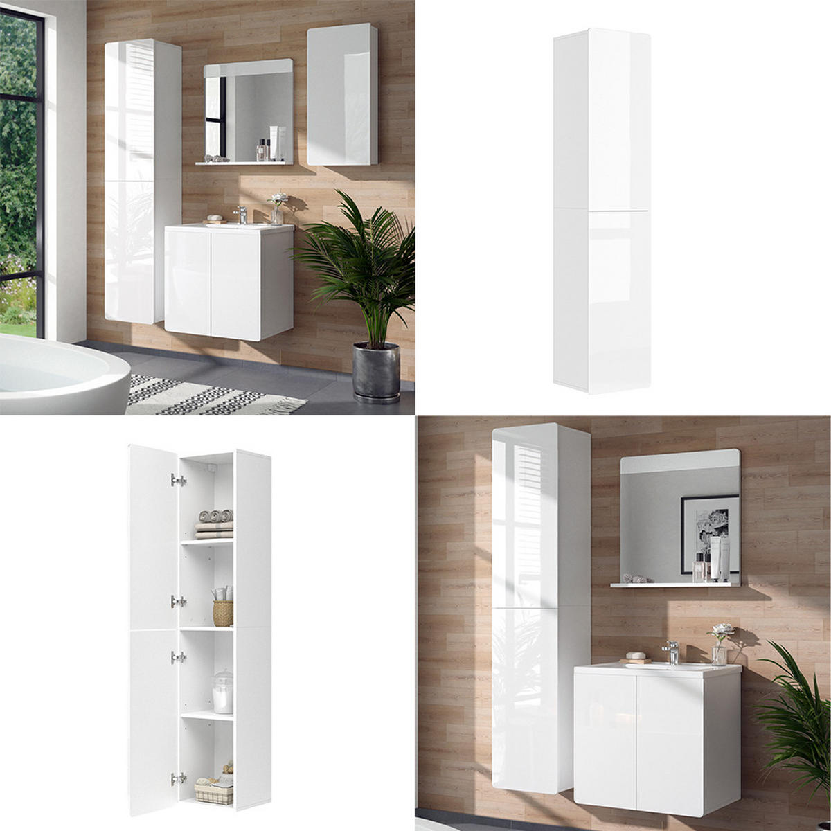 BADSCHRANK Izan Weiß 36.6 x 171.6 cm - Weiß, Holzwerkstoff (36.6/171.6/33.2cm) - Vicco