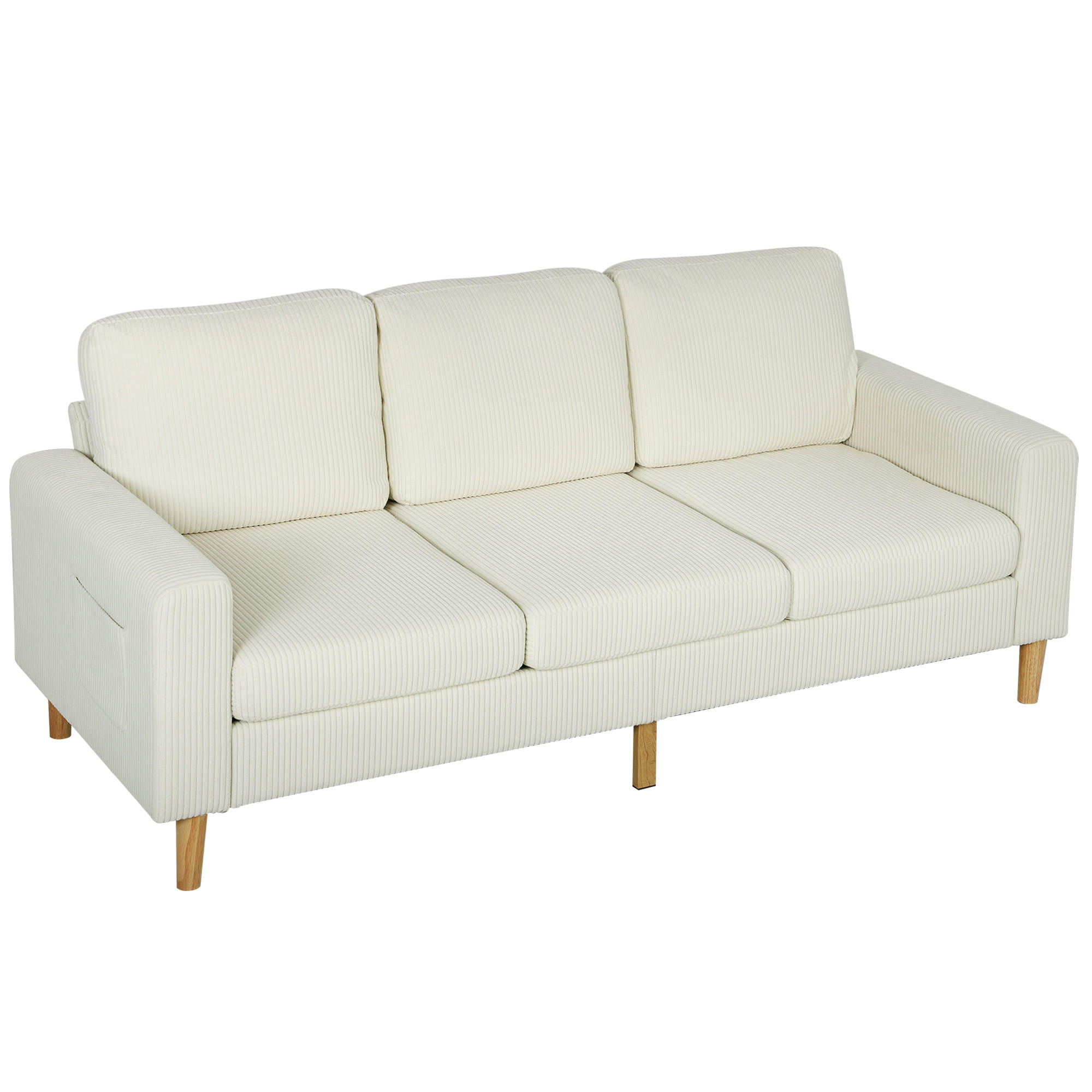 SOFA, 3-Sitzer, Cord, Federkernkissen, gepolstert, beige, 192x80x84,5cm - Multicolor, Holzwerkstoff (192/84.5/80cm) - FORIOUS