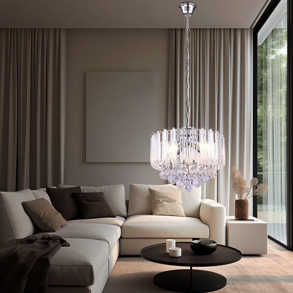 LED HÄNGELEUCHTE Kristalloptik Silber - Silberfarben, Glas (35/35/90cm) - Globo Lighting