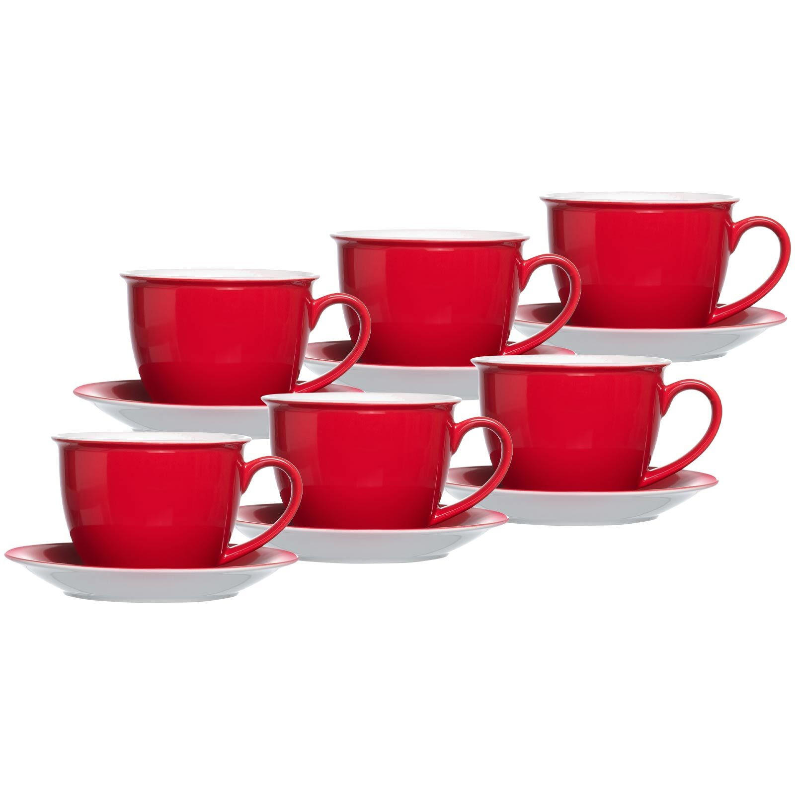 MILCHKAFFEE TASSEN MIT UNTERTASSEN Doppio Rot 350 ml 6er Set - Rot, Keramik (17/11/17cm) - Ritzenhoff Breker