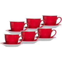 MILCHKAFFEE TASSEN MIT UNTERTASSEN Doppio Rot 350 ml 6er Set - Rot, Keramik (17/11/17cm) - Ritzenhoff Breker
