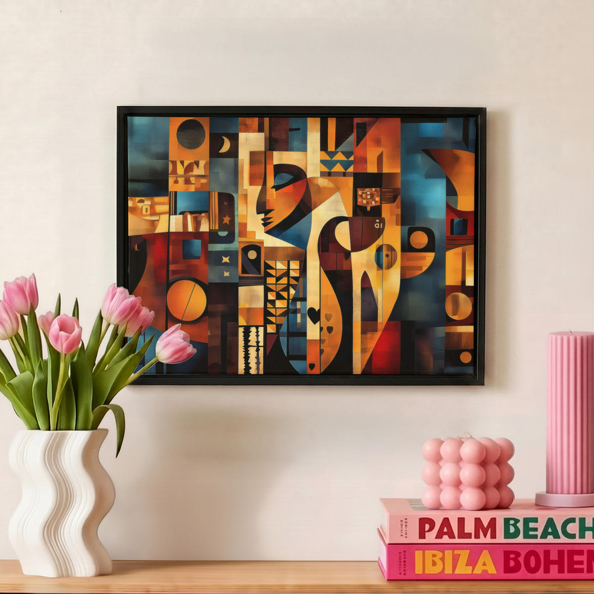 LEINWAND Bilder mit Rahmen - Figuren - Abstrakt - Symbole - 40x30 - Terracotta, Textil (40/30cm) - MuchoWow