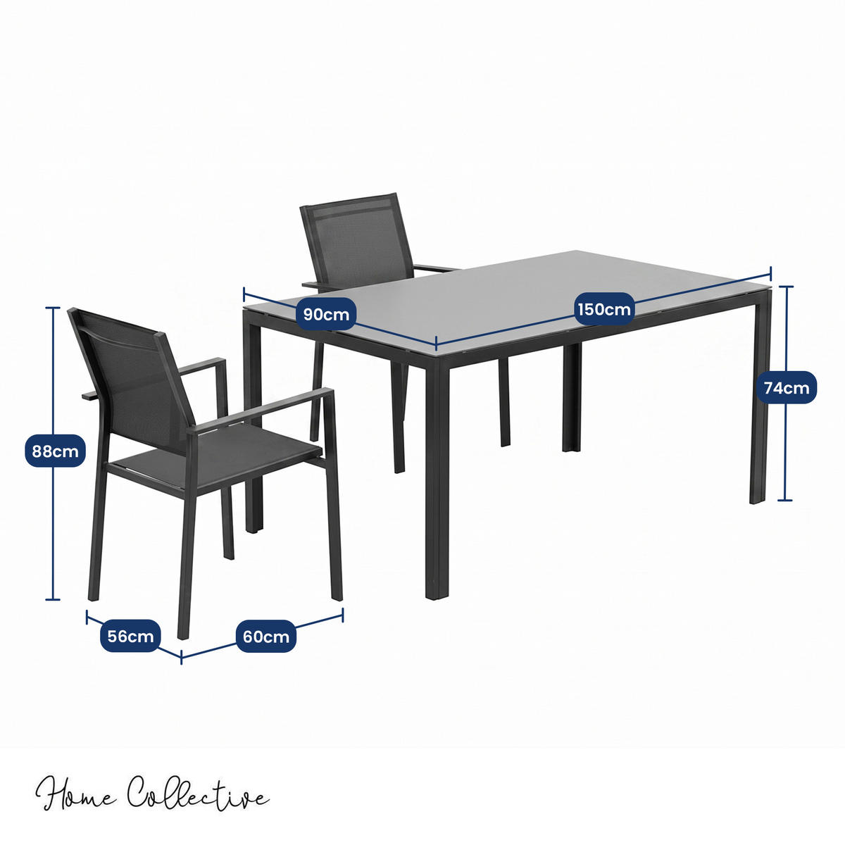GARTENMÖBEL-SET mit 1 Esstisch und 6 Esszimmerstühlen. Anthrazit und Grau - Anthrazit, Metall - Home Collective