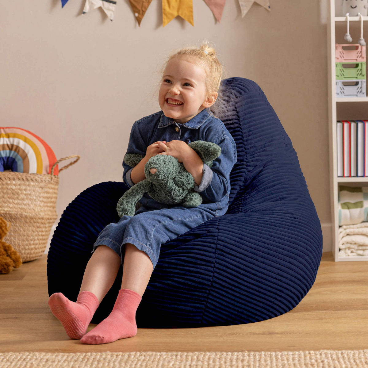 SITZSACK für Kinder Sessel aus Cord 2-tlg. - Dunkelblau, Textil (69/59/65cm) - icon