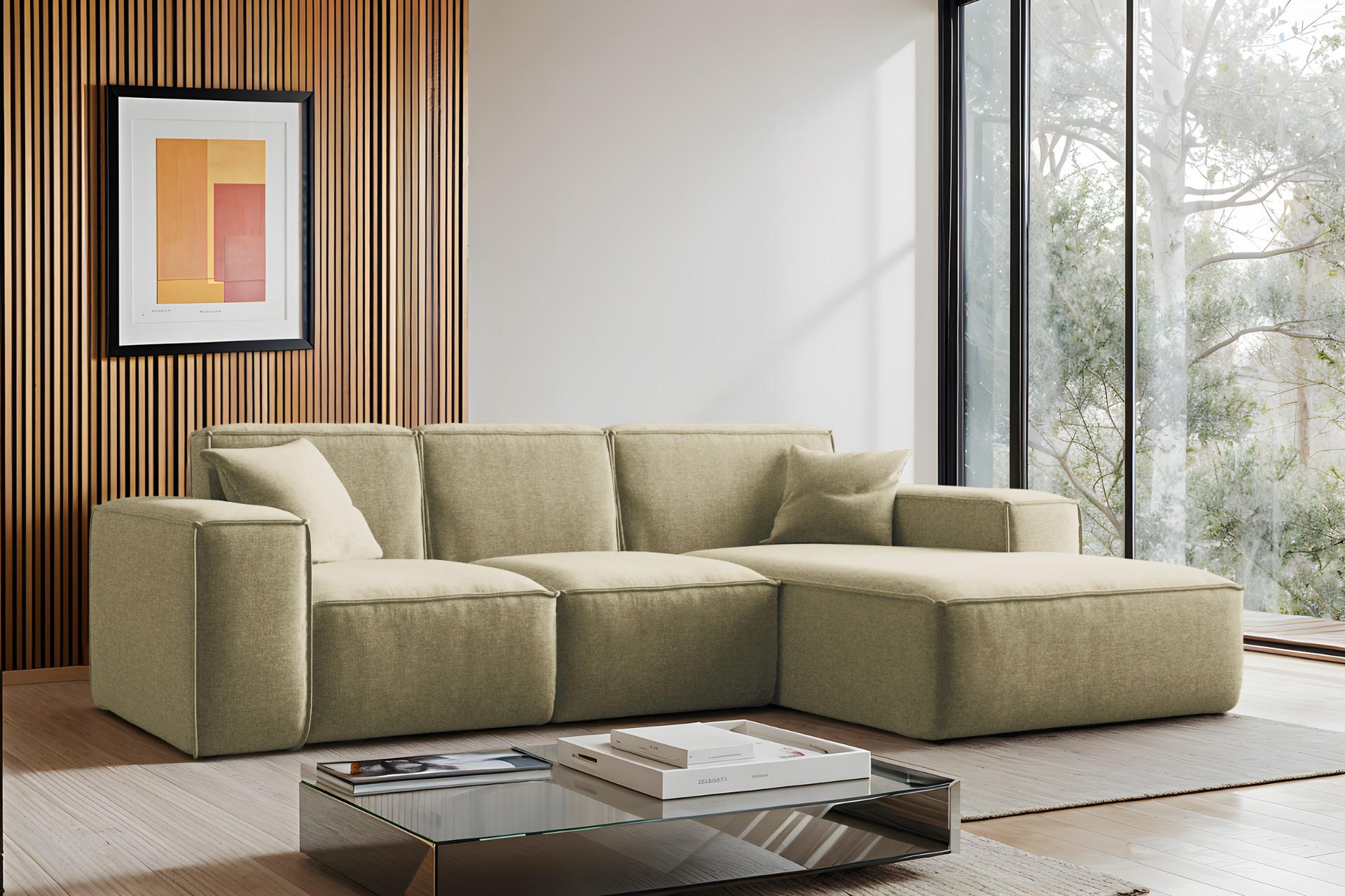 ECKSOFA L-Form Siena Stoff Maloy Olive Rechts - Olivgrün, Holz (266/165cm) - Kaiser Möbel