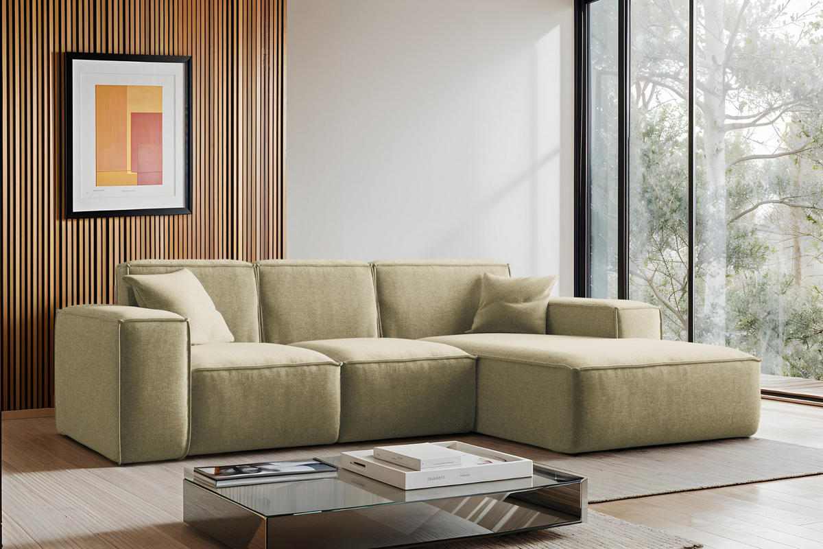 ECKSOFA L-Form Siena Stoff Maloy Olive Rechts - Olivgrün, Holz (266/165cm) - Kaiser Möbel