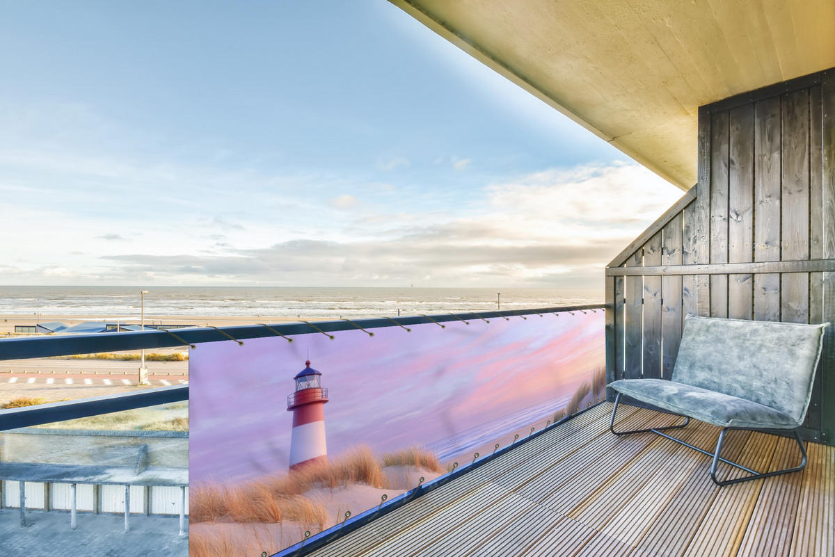BALKON-SICHTSCHUTZ Leuchtturm - Dünen - Sonnenuntergang 500x120 cm - Hellrosa, Kunststoff (500/120cm) - MuchoWow