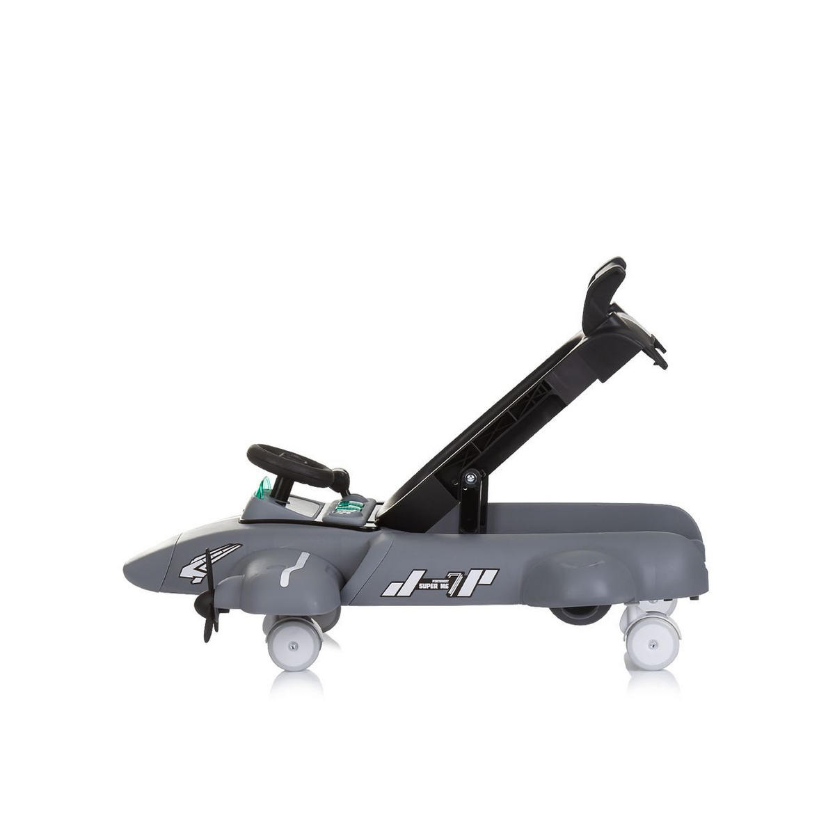 LAUFLERNHILFE Airplane 3 in 1 grau Lauflernwagen, Musik, Schiebespielzeug - Grau, Kunststoff (55/50/68cm) - Chipolino