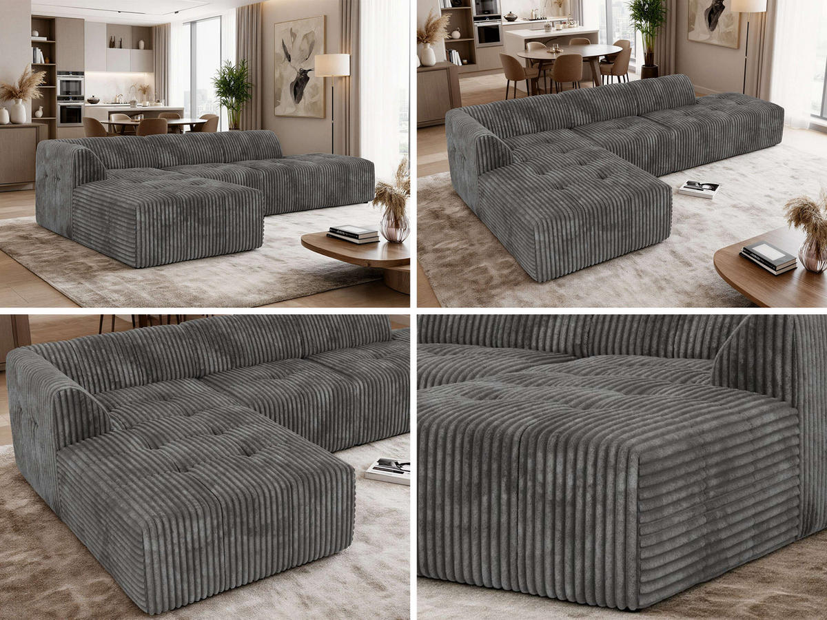 ROHOVÁ SEDAČKA GRIDA 3M L Šedá Manšestr - Vlevo - šedá/černá, textil/plast (335/176cm) - MKS