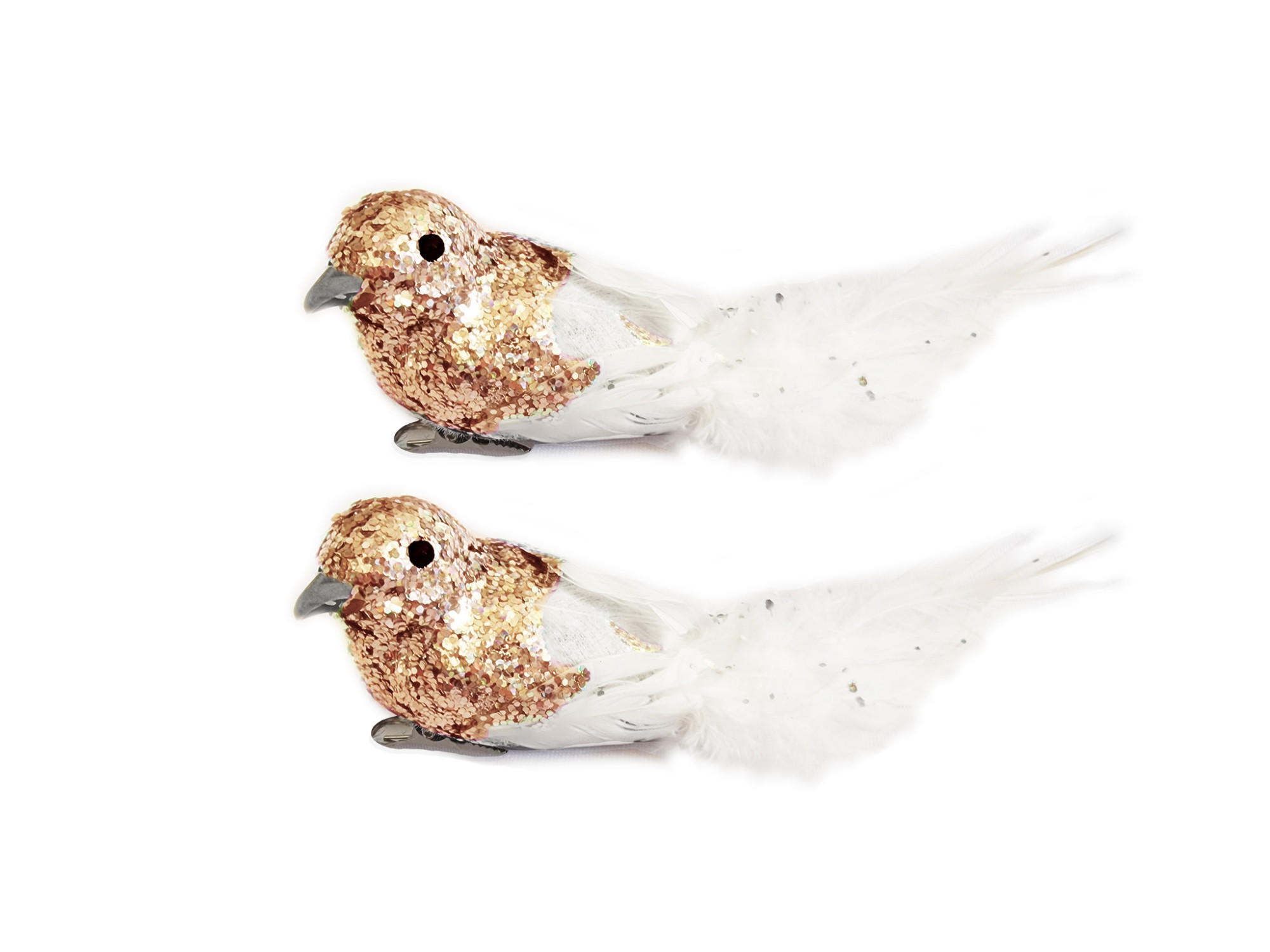 WEIHNACHTSVOGEL 2er-Set mit Clip mit Glitzer Champagner 13 cm - Champagner/Goldfarben, Naturmaterialien/Kunststoff (5/5/13cm) - LAALU