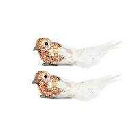 WEIHNACHTSVOGEL 2er-Set mit Clip mit Glitzer Champagner 13 cm - Champagner/Goldfarben, Naturmaterialien/Kunststoff (5/5/13cm) - LAALU
