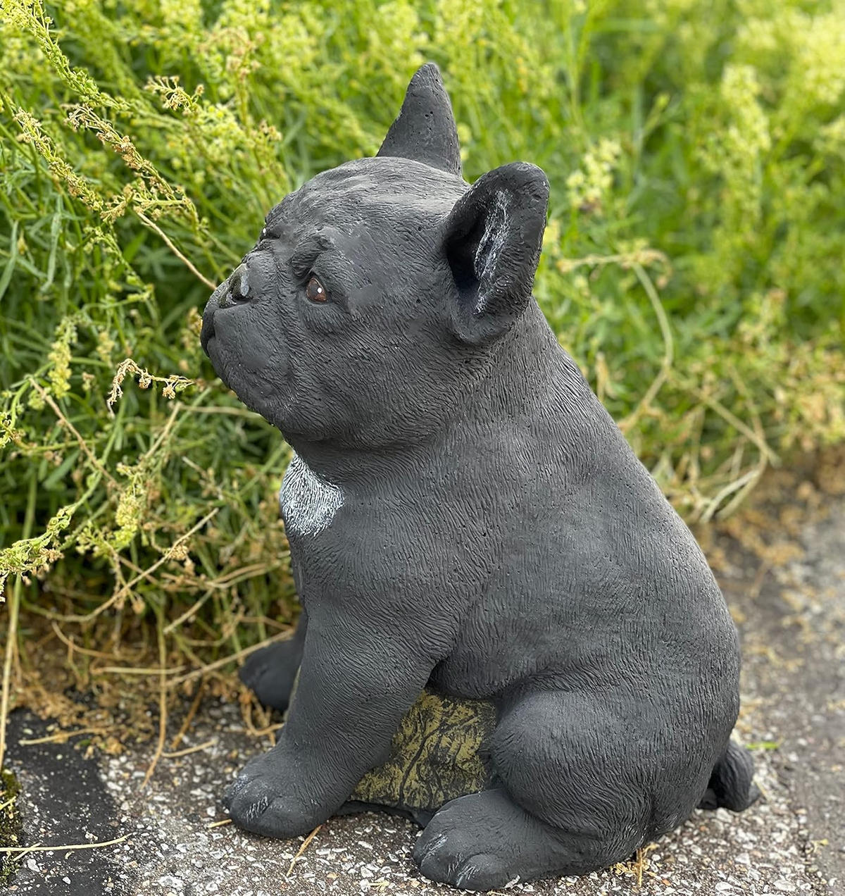 STEINFIGUR Frenchie schwarz Französische Bulldogge frostfest Steinguss - Schwarz, Stein (20/29/22cm) - stoneandstyle