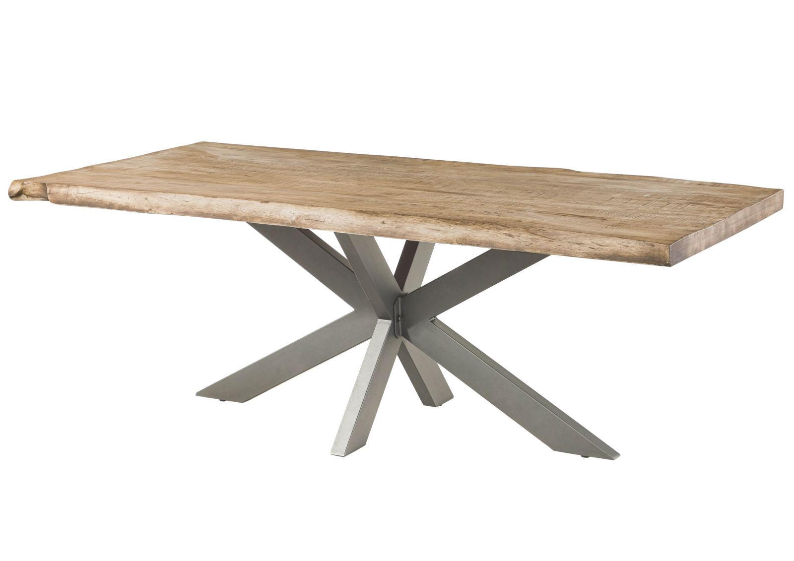 BAUMTISCH Mango 220x100x77 beige lackiert / Kreuzgestell silber matt FREEFORM 5 - Beige/Silberfarben, Holz (220/100/77cm) - Massivmoebel24