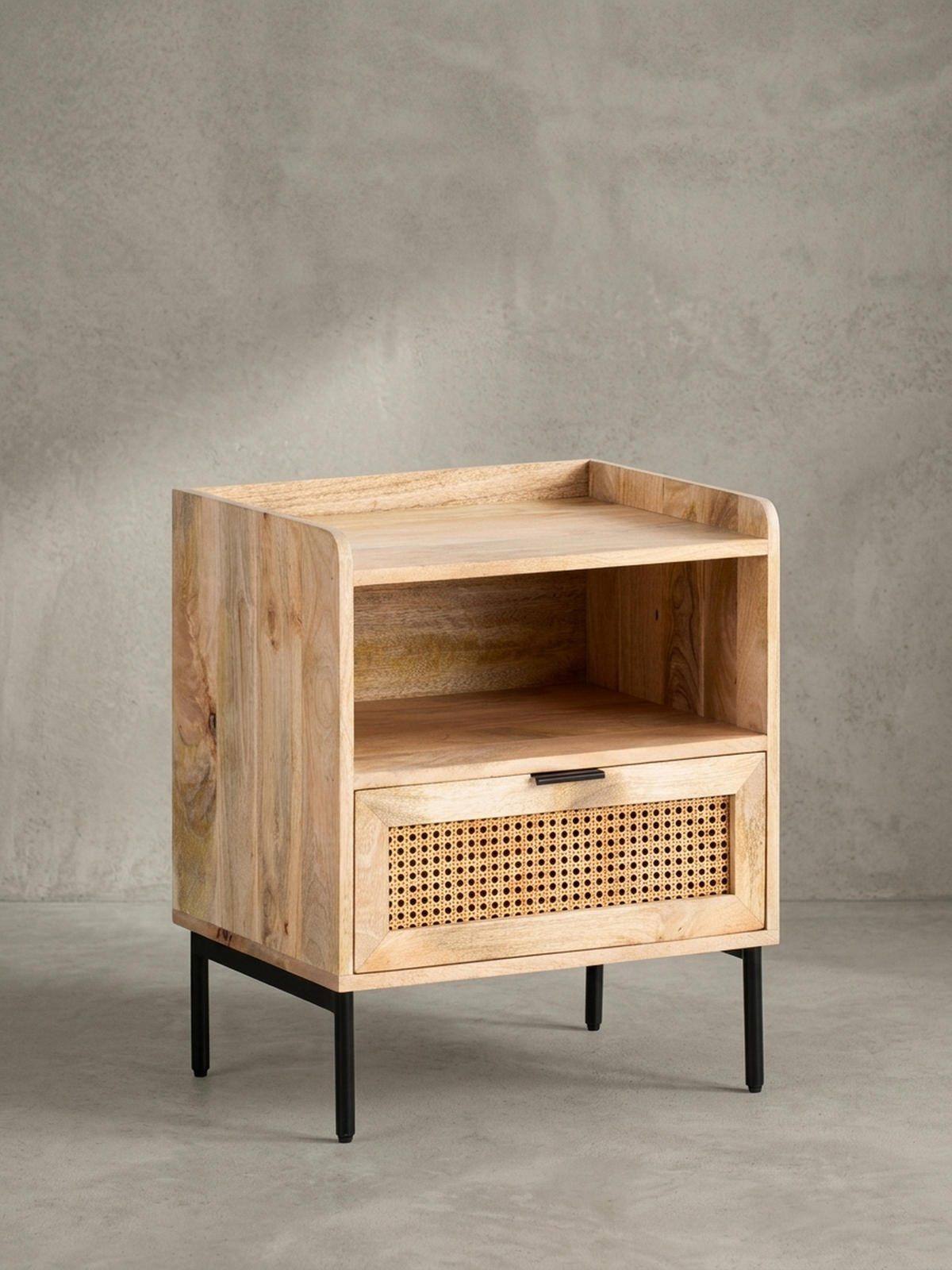 NACHTTISCH – Mango Massivholz/Rattan, 50x60x40 cm, 1 Schublade, Wiener Geflecht - Schwarz/Braun, Holz/Metall (50/60/40cm) - KADIMA DESIGN