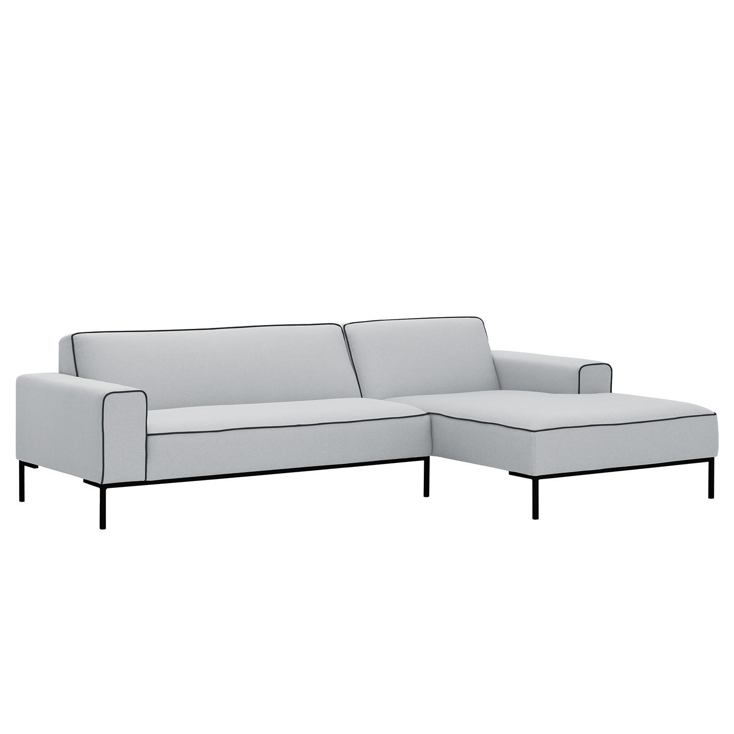 ECKSOFA mit Longchair - Webstoff - Hellgrau/Schwarz, Textil (264/168cm) - home24