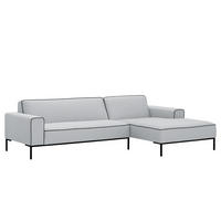 ECKSOFA mit Longchair - Webstoff - Hellgrau/Schwarz, Textil (264/168cm) - home24