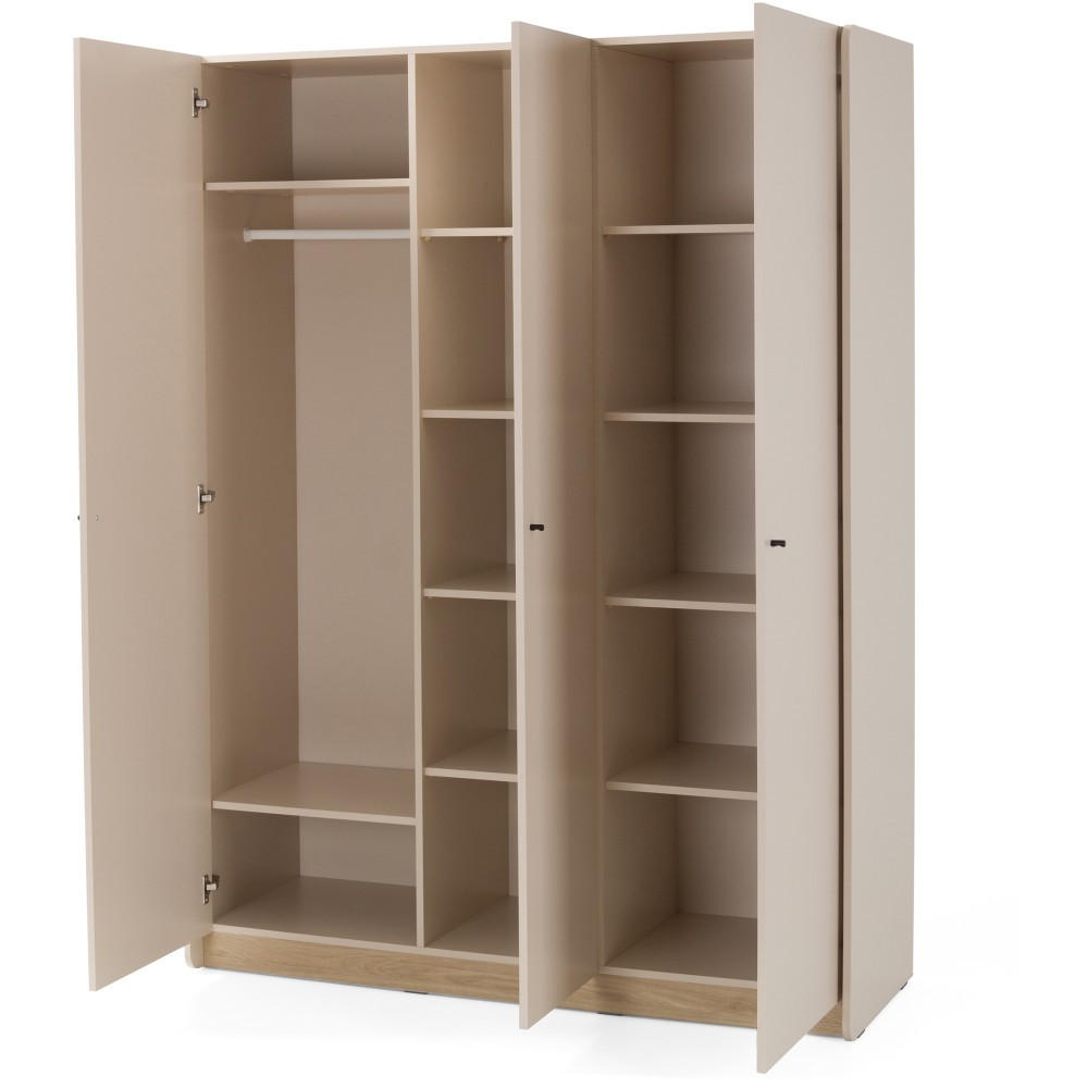 DREHTÜRENSCHRANK Alex mit 3 Türen, Beige Sand - Beige/Schwarz, Holzwerkstoff (145/195/52cm) - Beautysofa