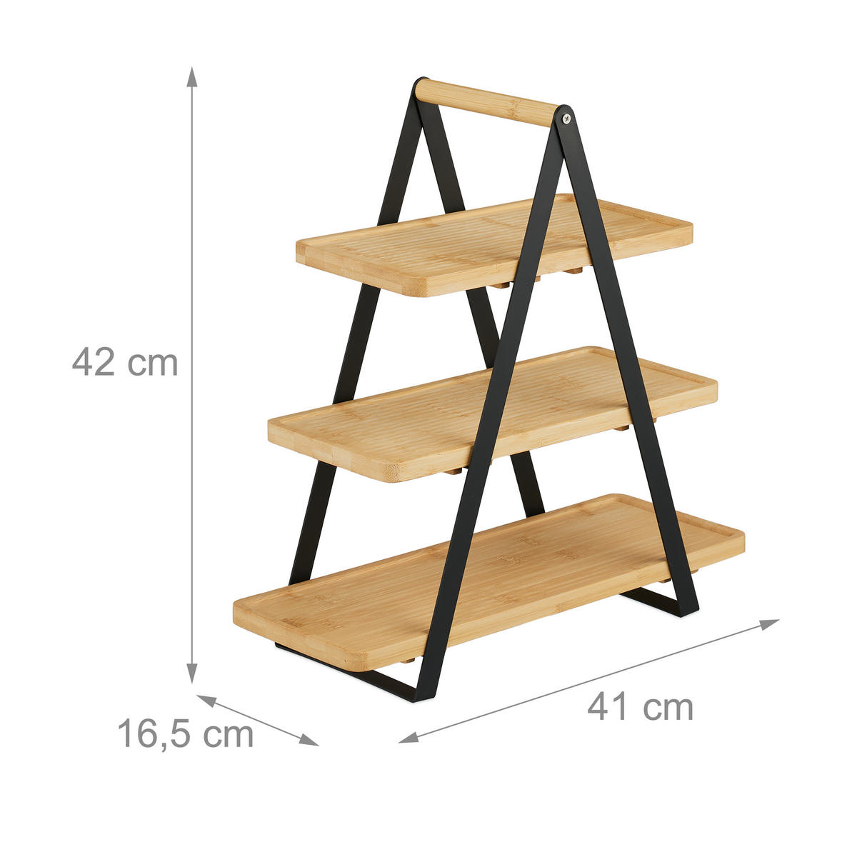 ETAŽER Prirodna Crna Bambus 3-razine - višebojno, drvo/metal (42cm) - Relaxdays