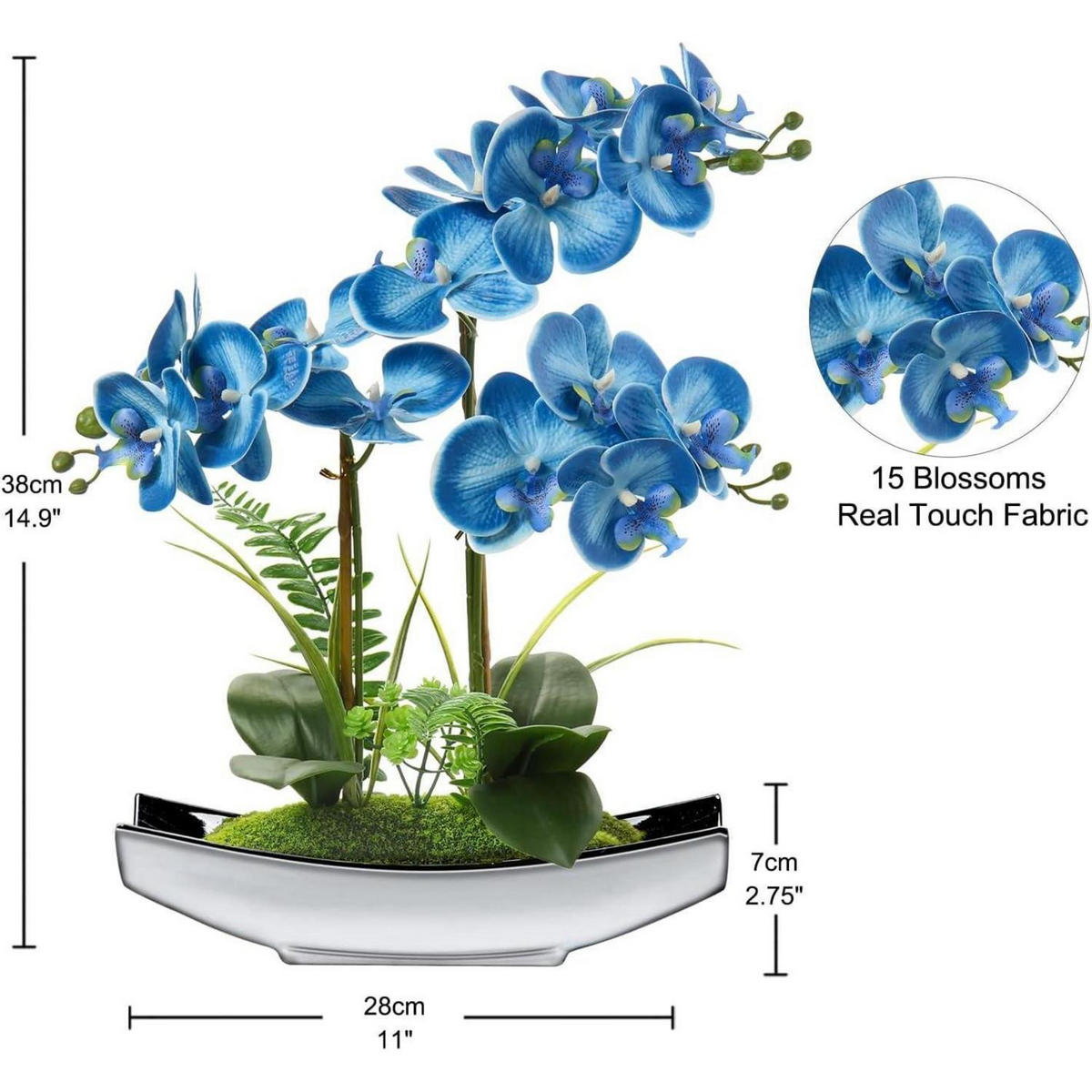 KUNSTBLUMEN Orchidee Phalaenopsis 38 cm Blau Silberfarben - Blau, Kunststoff (37.9cm)