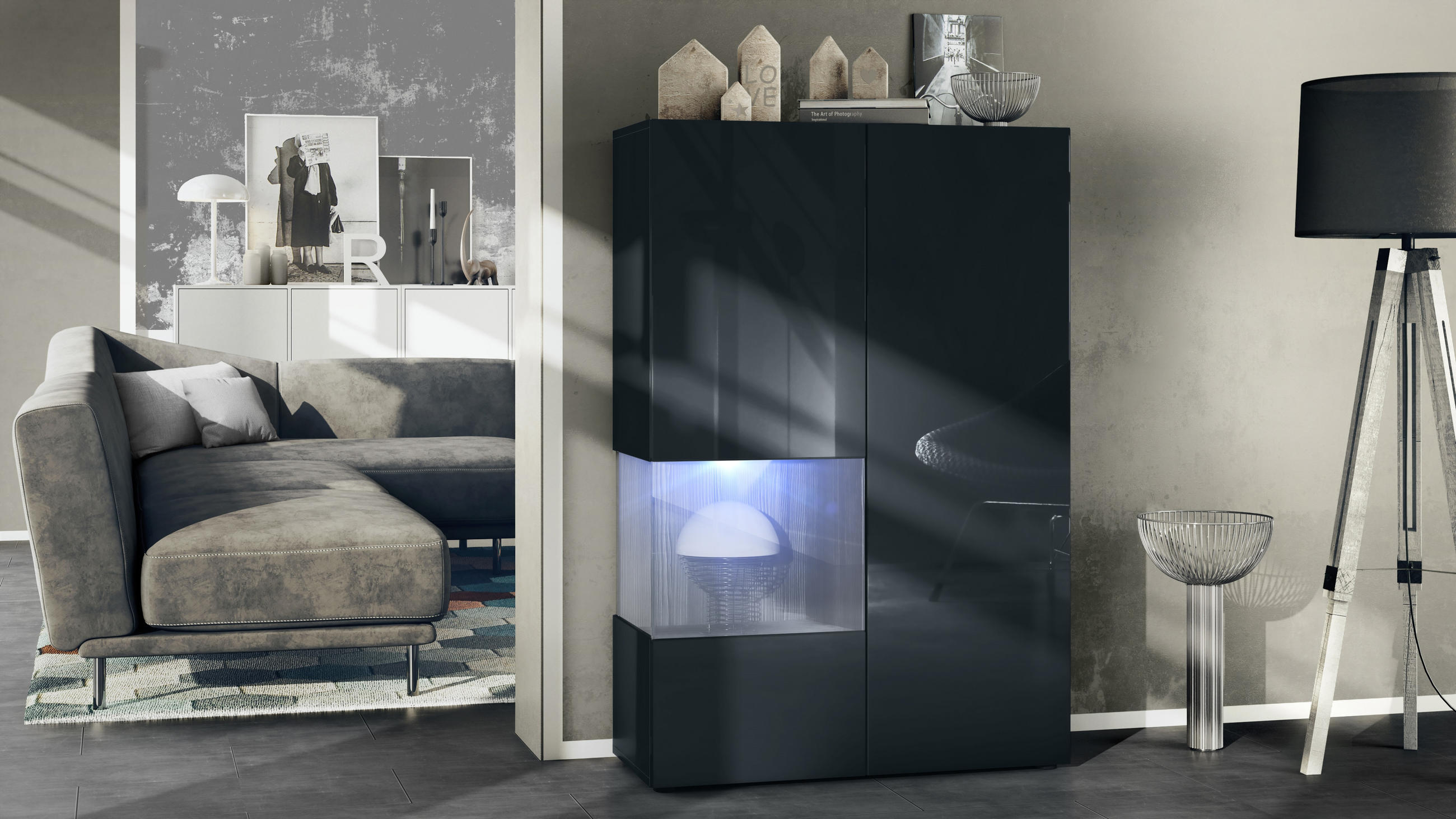 VITRINE Morena Einsatz in Avola-Anthrazit - Anthrazit, Holzwerkstoff (91.5/136.5/37cm) - Vladon