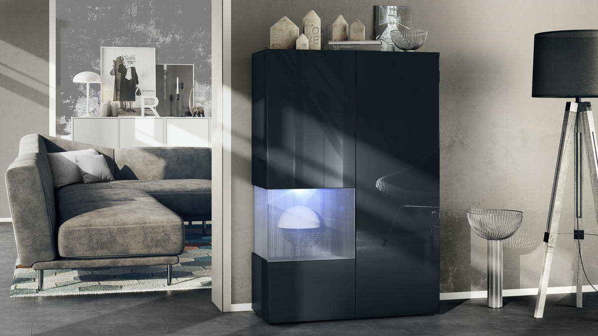 VITRINE Morena Einsatz in Avola-Anthrazit - Anthrazit, Holzwerkstoff (91.5/136.5/37cm) - Vladon