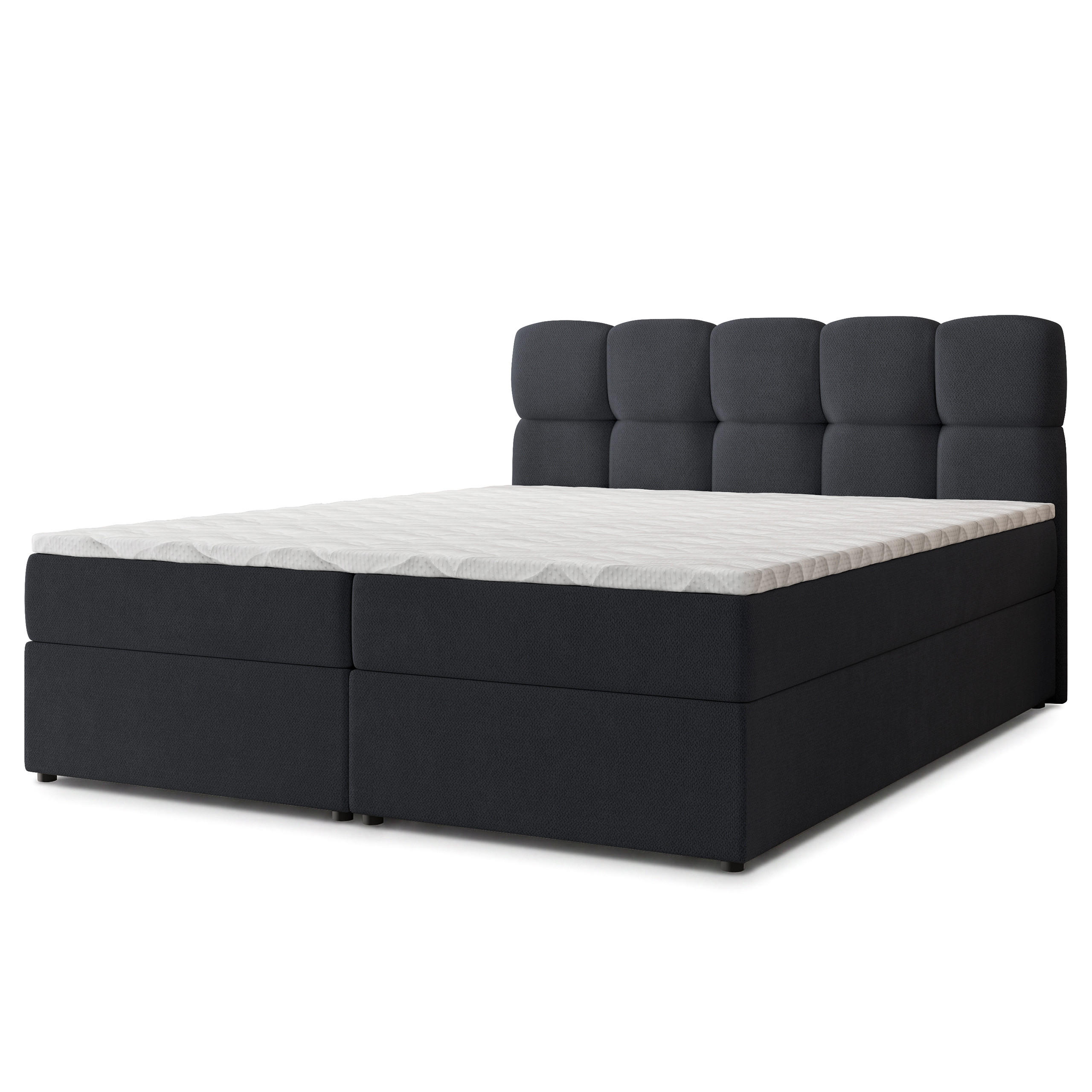 BOXBETT MERU 160x200 cm mit Matratze und Topper - Schwarz - Schwarz, Holz (160/200cm) - MASSENO