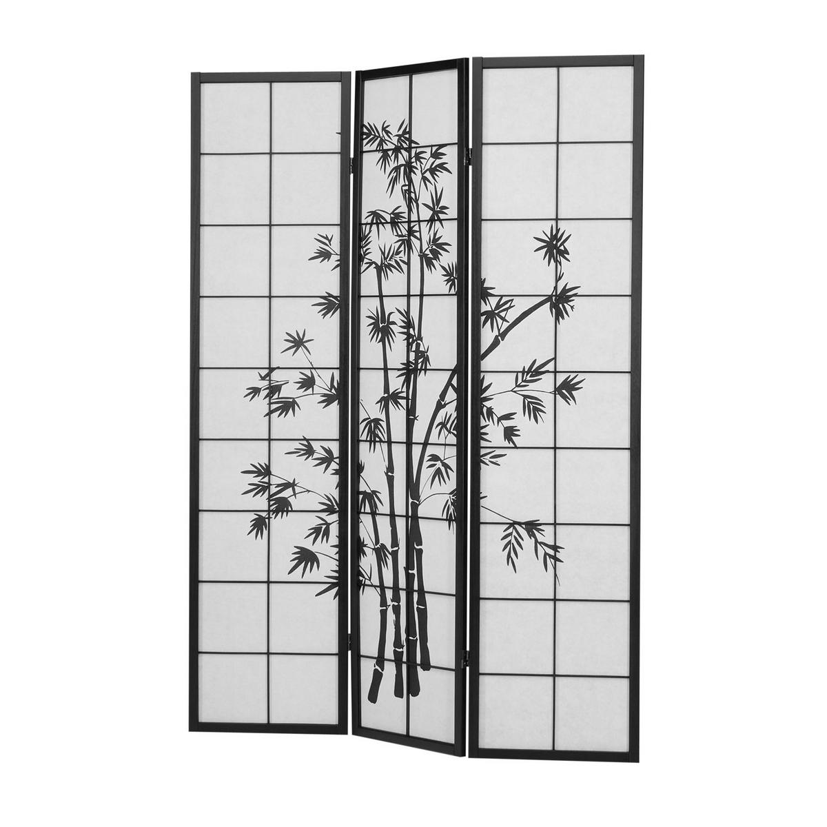 PARAVENT 3-tlg. 132/179 cm Schwarz Bambusmuster - Schwarz, Holz (132/179/2cm) - Homestyle4u