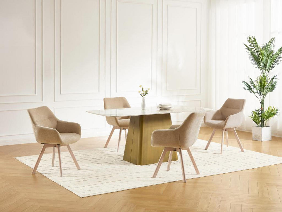 DREHSTUHL 2er-Set mit Armlehnen - Stoff & Eiche - Beige - VELBURY - Beige, Textil (62.5/84/58cm) - Vente-Unique