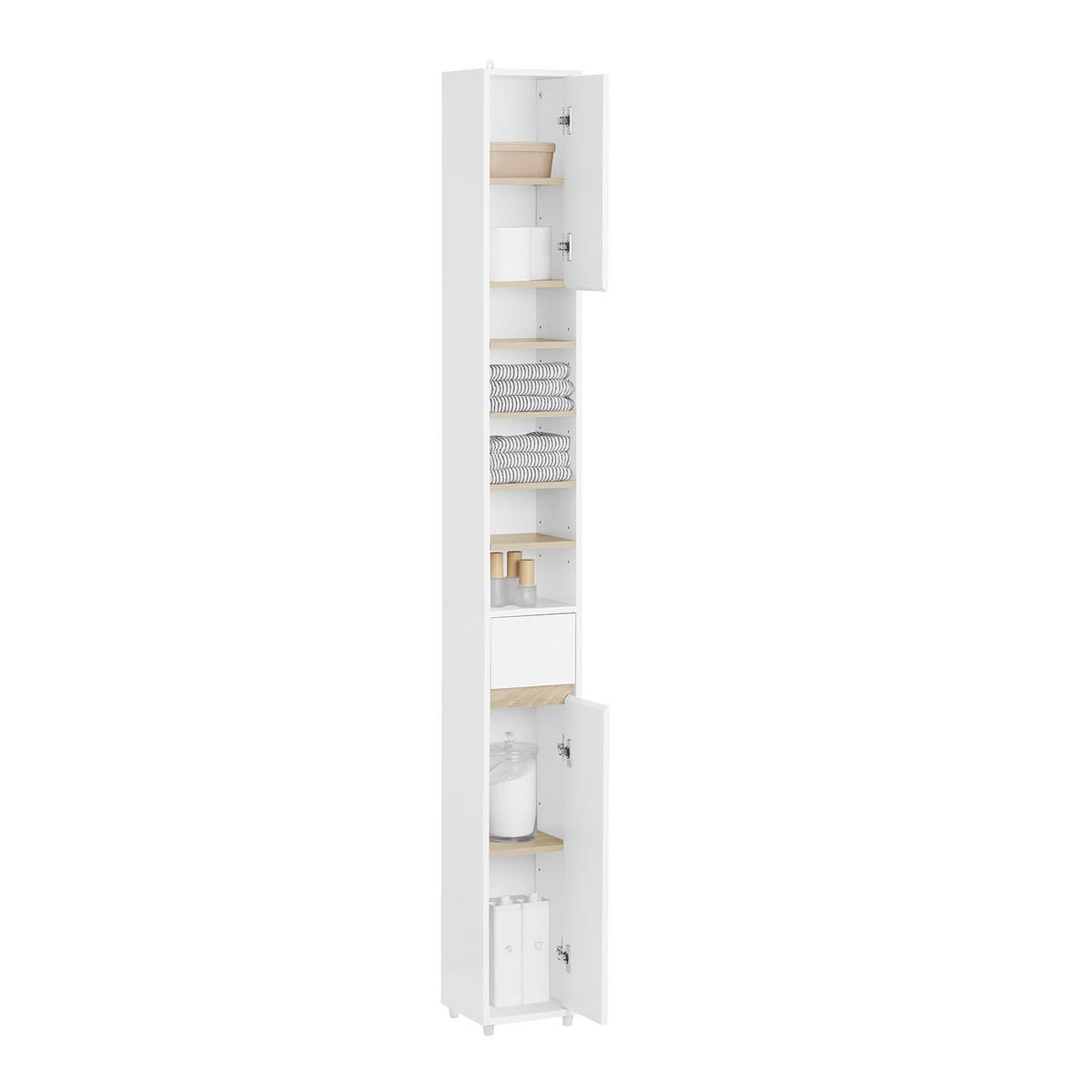 HOCHSCHRANK schmal Badschrank Weiß-Natur 20x20x180 cm - Weiß/Naturfarben, Holzwerkstoff (20/180/20cm) - SoBuy